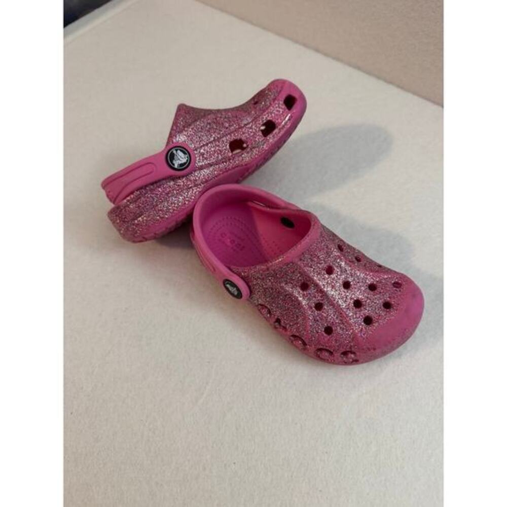 Crocs Baya Girls Glitter Slip On Clogs Pink C 9